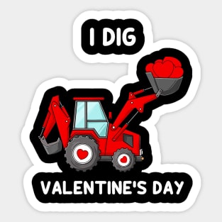 Kids I Dig Valentines Day Hearts Tractor Funny Toddler Boys Sticker